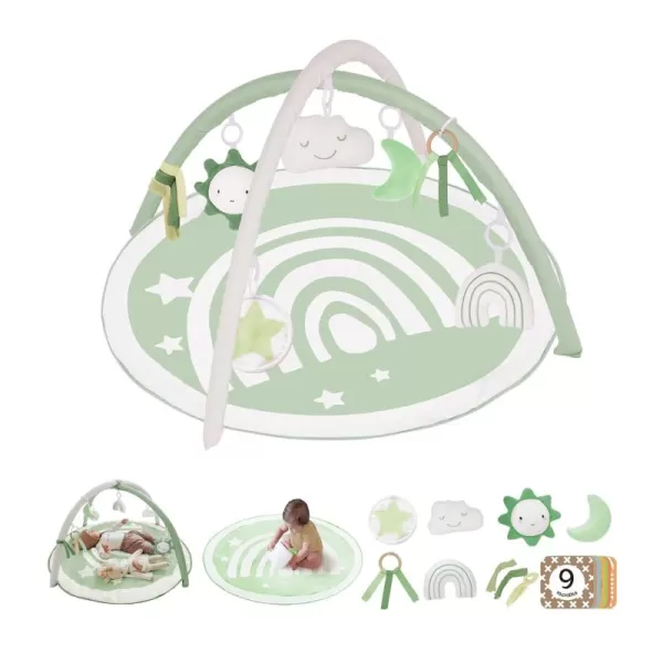 Baby Play Gym Mat Tummy Time Activity Mat with 7 Detachable Toys and 12 Milestone Cards for StageBased Sensory and Motor Skill Development Washable Play Mats for Infant Newborn Baby EssentialsGreen