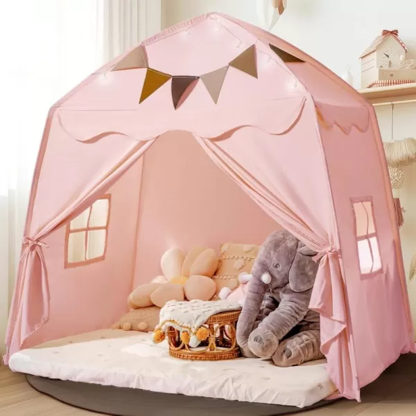 Extra Large Toddler Bed Tent ampamp Kids Play Tent Bed Tent with Flags ampamp Star Lights Portable ampamp Foldable Teepee Bed Canopy for Boys ampamp Girls Indoor Outdoor Dome Tent Playhouse 59x39x59 inGreenPink