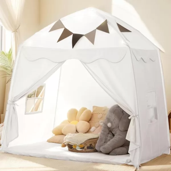 Extra Large Toddler Bed Tent ampamp Kids Play Tent Bed Tent with Flags ampamp Star Lights Portable ampamp Foldable Teepee Bed Canopy for Boys ampamp Girls Indoor Outdoor Dome Tent Playhouse 59x39x59 inGreenWhite