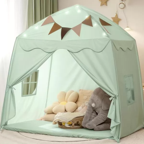 Extra Large Toddler Bed Tent ampamp Kids Play Tent Bed Tent with Flags ampamp Star Lights Portable ampamp Foldable Teepee Bed Canopy for Boys ampamp Girls Indoor Outdoor Dome Tent Playhouse 59x39x59 inGreenGreen