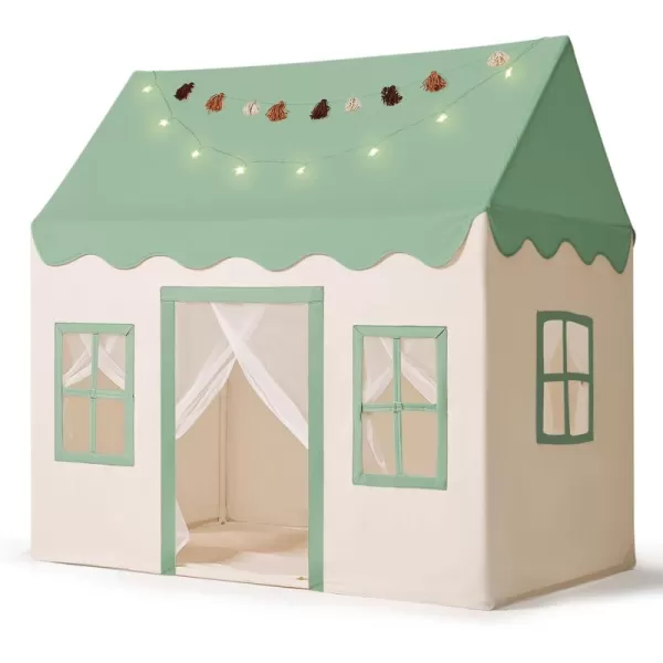 Large Kids Tent with mat Star Lights Tissue Garland Play Tent Indoor ampamp Outdoor Kids Play Tent for Girl ampamp Boy Aged 3 Kids Tent for Toddler 52quot x35quot x 52quot Play House with Windows WashableGreen Play Tent