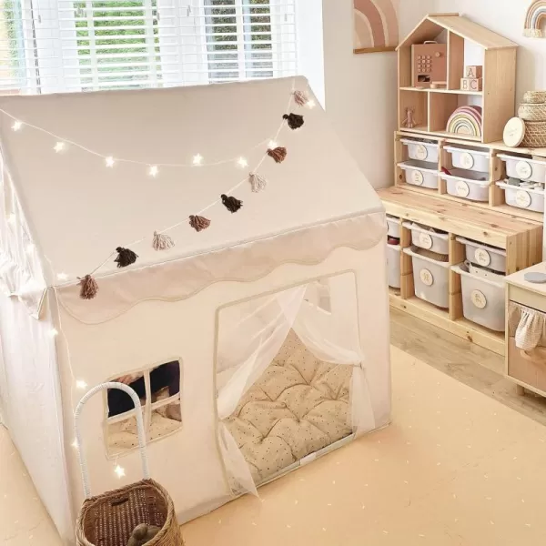 Large Kids Tent with mat Star Lights Tissue Garland Play Tent Indoor ampamp Outdoor Kids Play Tent for Girl ampamp Boy Aged 3 Kids Tent for Toddler 52quot x35quot x 52quot Play House with Windows WashableMedium Size Cream Tent