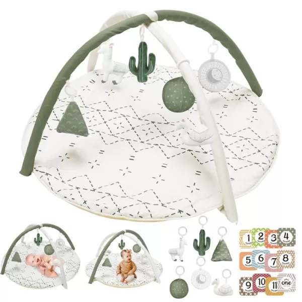 Tummy Time Mat with 6 Toys Macrame Baby Play Mat for Newborn Baby Gym with 12 Milestone Cards StageBased Sensory and Motor Skill Development Baby Play Gym Non Slip Mat Washable GreenGreen