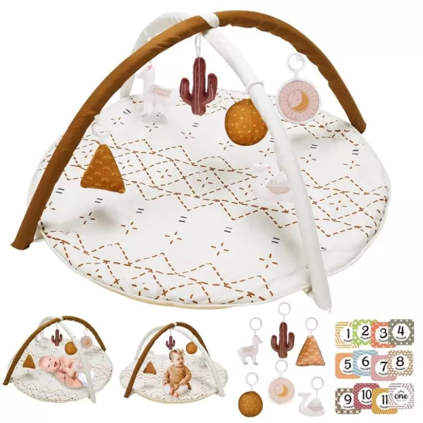 Tummy Time Mat with 6 Toys Macrame Baby Play Mat for Newborn Baby Gym with 12 Milestone Cards StageBased Sensory and Motor Skill Development Baby Play Gym Non Slip Mat Washable GreenMacrame