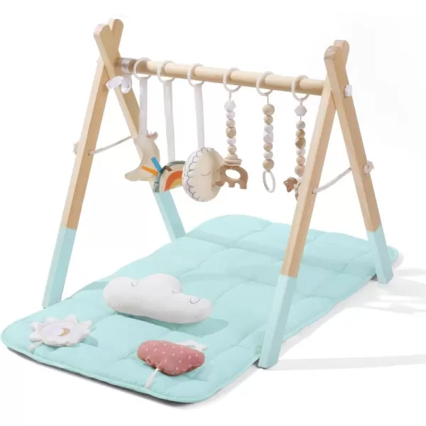 little dove Baby Play Gym Wooden Baby Gym with 6 Toys Foldable Play Gym Frame Activity Gym Hanging Bar Baby Toy Natural Wood Play Gym Baby Exercise Activity Gym Hanging Bar Newborn Baby GiftBlue Baby Gym With Mat