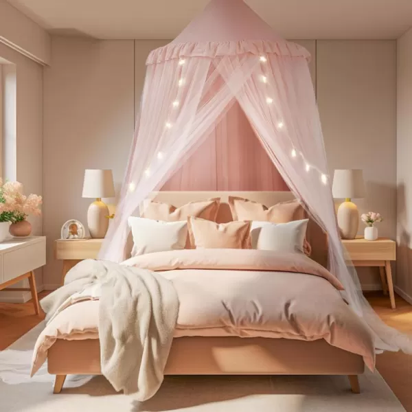little dove Bed Canopy with Star Lights Double Layer Canopy for Bed Breathable Canopy Bed Curtain for Children Reading Nook Machine Washable Canopy for Kids Room 256x106Large