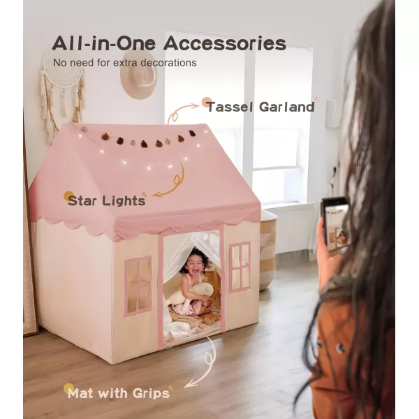 Large Kids Tent with mat Star Lights Tissue Garland Play Tent Indoor ampamp Outdoor Kids Play Tent for Girl ampamp Boy Aged 3 Kids Tent for Toddler 52quot x35quot x 52quot Play House with Windows WashablePlay Tent Pink