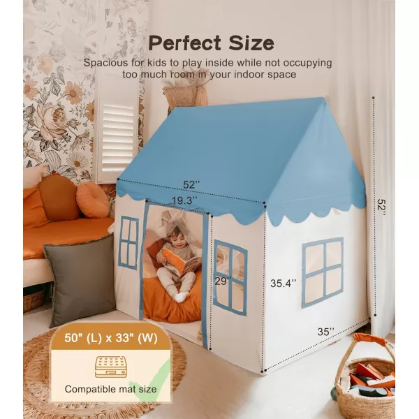 Large Kids Tent with mat Star Lights Tissue Garland Play Tent Indoor ampamp Outdoor Kids Play Tent for Girl ampamp Boy Aged 3 Kids Tent for Toddler 52quot x35quot x 52quot Play House with Windows WashableBlue Play Tent