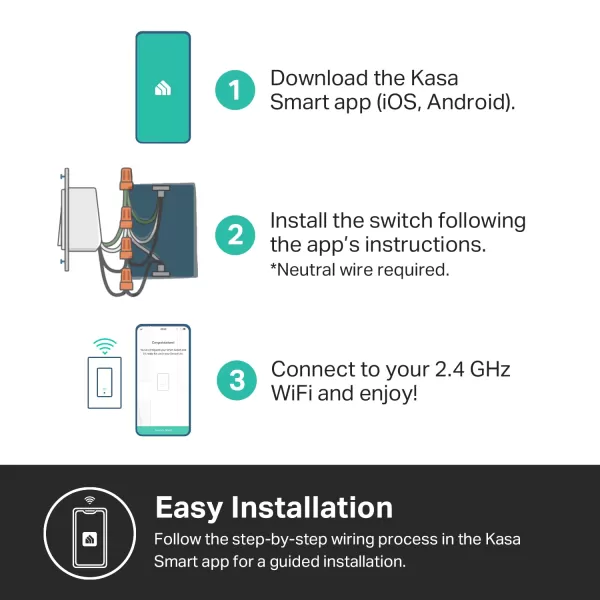 Kasa Apple HomeKit Smart Light Switch KS200P3 Single Pole Neutral Wire Required 24GHz WiFi Light Switch Works with Siri Alexa and Google Home UL Certified No Hub Required White 3PackWhite