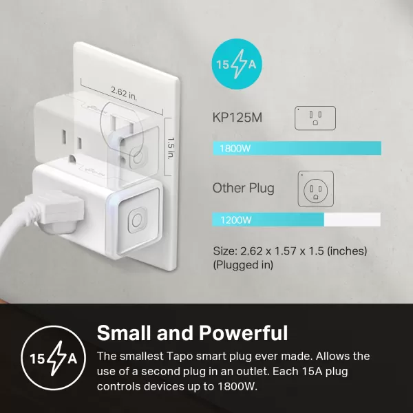 Kasa Matter Smart Plug w Energy Monitoring Compact Design 15A1800W Max Super Easy Setup Works with Apple Home Alexa ampamp Google Home UL Certified 24G WiFi Only White KP125M 4PackWhite