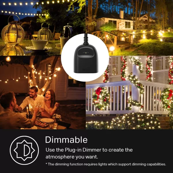 Kasa Outdoor Smart Dimmer Plug IP64 Plug in Dimmer for Outdoor String Lights Compatible with Alexa Google Assistant ampamp SmartThings Long WiFi Range 24Ghz No Hub Required ETL CertifiedKP405Dimmer 1Socket