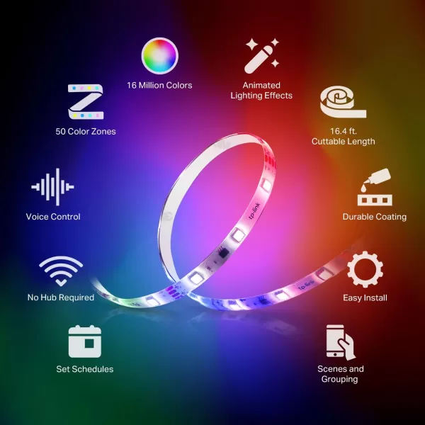 Kasa Smart LED Light Strip 50 Color Zones RGBIC 164ft WiFi LED Strip Works w Alexa Google Home ampamp SmartThings High Brightness 16M Colors PU Coating Trimmable 2 Yr Warranty KL420L5White