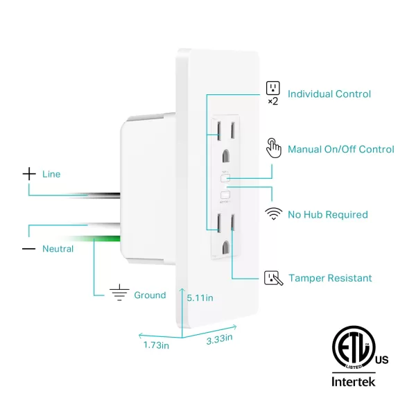 Kasa Smart Plug KP200 InWall Smart Home WiFi Outlet Works with Alexa Google Home ampamp IFTTT No Hub Required Remote Control ETL Certified  White 1 PackWhite