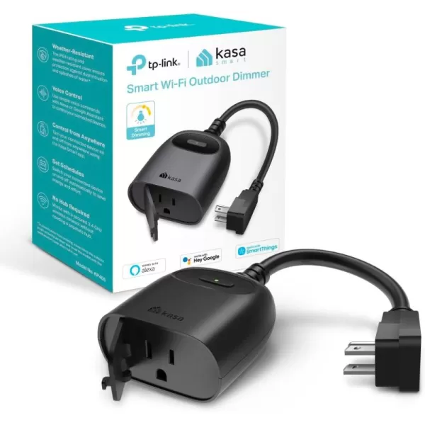 Kasa Outdoor Smart Dimmer Plug IP64 Plug in Dimmer for Outdoor String Lights Compatible with Alexa Google Assistant ampamp SmartThings Long WiFi Range 24Ghz No Hub Required ETL CertifiedKP405Dimmer 1Socket