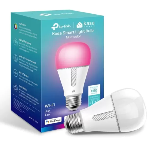 Kasa Smart Bulb 850 Lumens Full Color Changing Dimmable WiFi LED Light Bulb Compatible with Alexa and Google Home A19 95W24Ghz only No Hub Required 1PackKL130