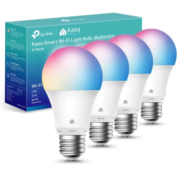 Kasa Smart Light Bulbs 1000 Lumens High Brightness 16M Color Changing Dimmable Smart WiFi Light Bulb Compatible with Alexa and Google Home A19 24GHz WiFi only No Hub Required KL1354Pack800 Lumens  4Pack