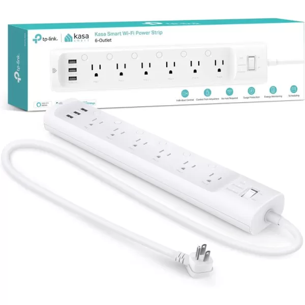 Kasa Smart Plug Power Strip HS300 Surge Protector with 6 Individually Controlled Smart Outlets and 3 USB Ports Works with Alexa ampamp Google Home No Hub Required  WhiteWhite