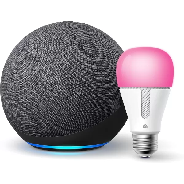 Echo 4th Gen in Charcoal bundle with TPLink Kasa Smart Color Bulb