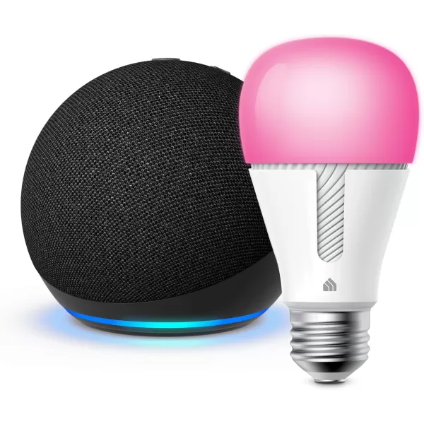 Echo Dot 5th Gen 2022 Release in Charcoal bundle with TPLink Kasa Smart Color Bulb