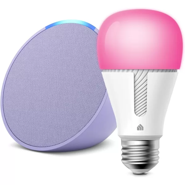 Echo Pop in Lavender Bloom bundle with TPLink Kasa Smart Color Bulb