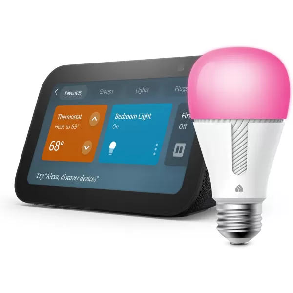 Echo Show 5 3rd Gen 2023 release in Charcoal bundle with TPLink Kasa Smart Color Bulb