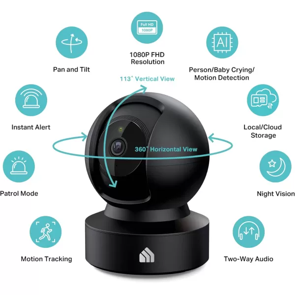 Kasa Indoor PanTilt Smart Security Camera 1080p HD DogCamera24GHz with Night VisionMotion Detection for Baby and Pet Monitor Cloud ampamp SD Card Storage Works with Alexaampamp Google Home EC70 WhiteBlack