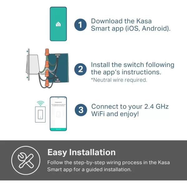 Kasa Smart Dimmer Switch 2Gang HS2202 Single Pole Needs Neutral Wire 24GHz WiFi Light Switch Compatible with Alexa and Google Home UL Certified No Hub Required WhiteLight Switch