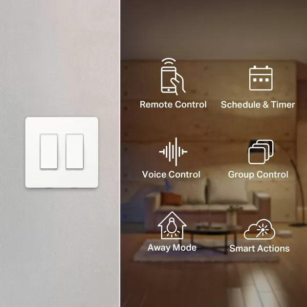 Kasa Smart Dimmer Switch 2Gang HS2202 Single Pole Needs Neutral Wire 24GHz WiFi Light Switch Compatible with Alexa and Google Home UL Certified No Hub Required WhiteLight Switch