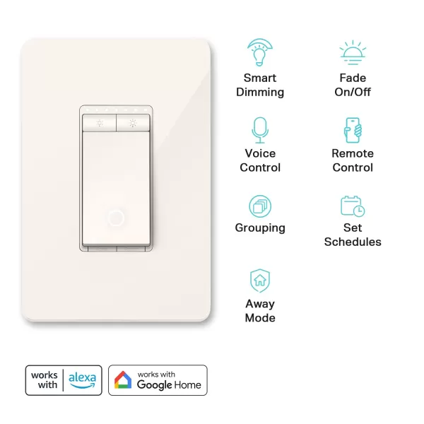 Kasa Smart Dimmer Switch HS220 Single Pole Needs Neutral Wire 24GHz WiFi Light Switch Compatible with Alexa and Google Home UL Certified No Hub Required Light Almond HS220LALight Almond