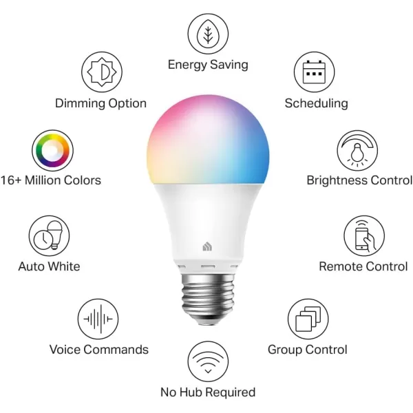 Kasa Smart Light Bulbs Full Color Changing Dimmable Smart WiFi Bulbs Compatible with Alexa and Google Home A19 60 W 800 Lumens24Ghz only No Hub Required 2Pack KL125P2 MulticolorMulticolor