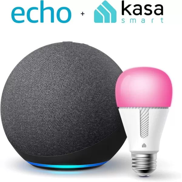 Echo 4th Gen in Charcoal bundle with TPLink Kasa Smart Color Bulb