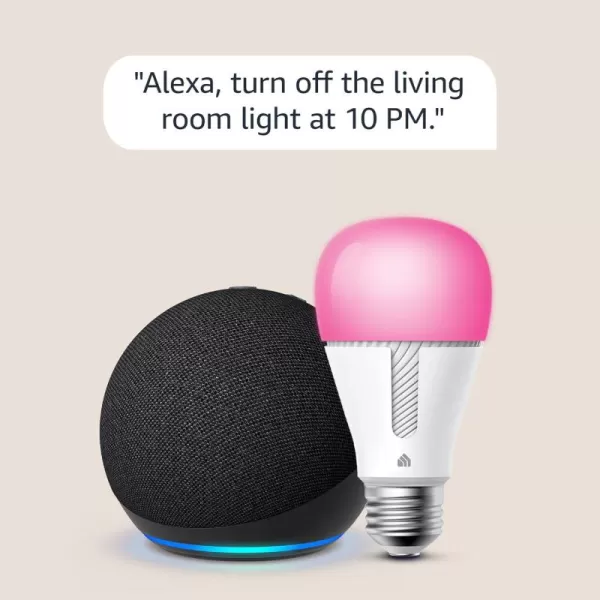 Echo Dot 5th Gen 2022 Release in Charcoal bundle with TPLink Kasa Smart Color Bulb