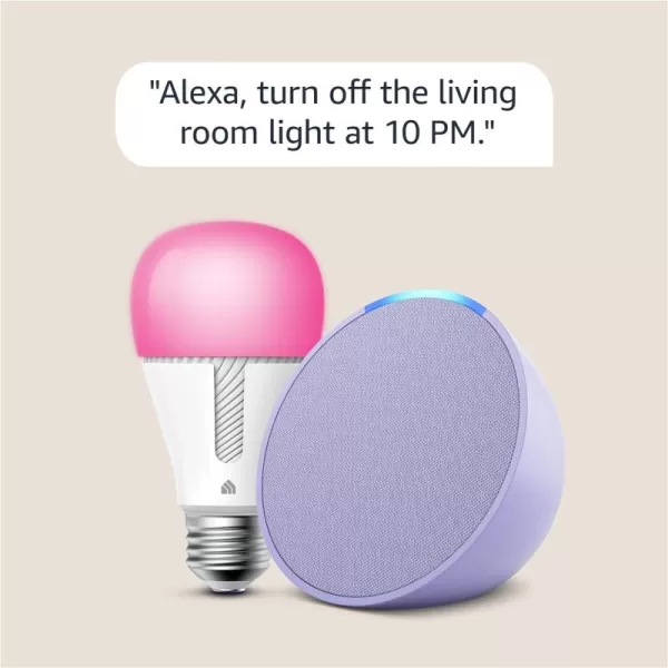 Echo Pop in Lavender Bloom bundle with TPLink Kasa Smart Color Bulb