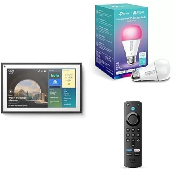 Echo Show 15 Remote Included in Charcoal bundle with TPLink Kasa Smart Color Bulb