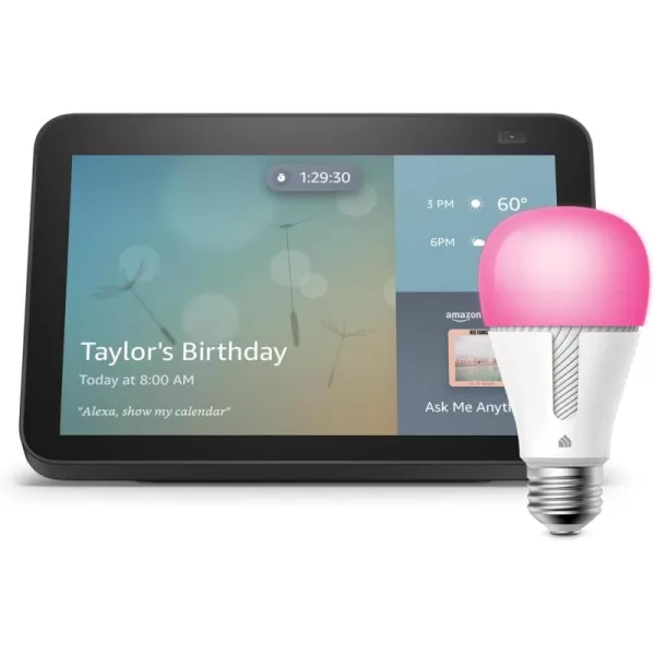 Echo Show 8 2nd Gen in Charcoal bundle with TPLink Kasa Smart Color Bulb