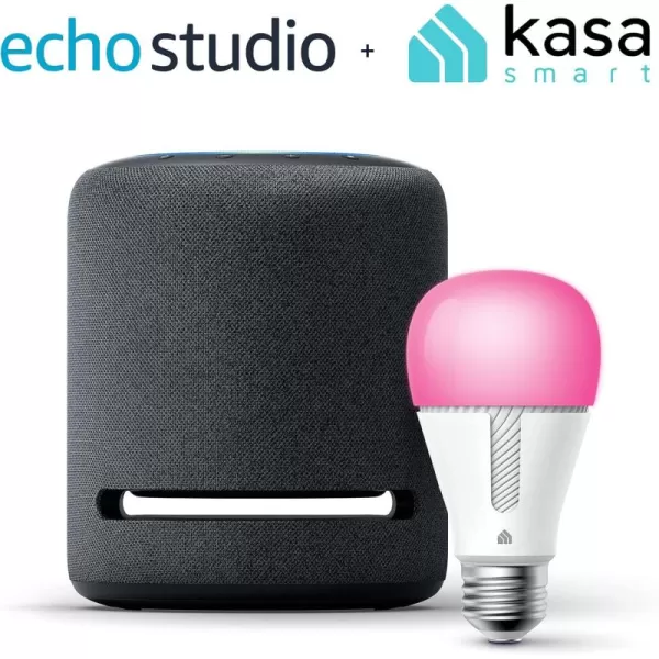 Echo Studio in Charcoal bundle with TPLink Kasa Smart Bulb
