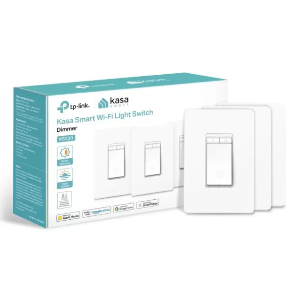 Kasa Apple HomeKit Smart Dimmer Switch KS220 Single Pole Neutral Wire Required 24GHz WiFi Light Switch Works with Siri Alexa and Google Home UL Certified No Hub Required WhiteWhite