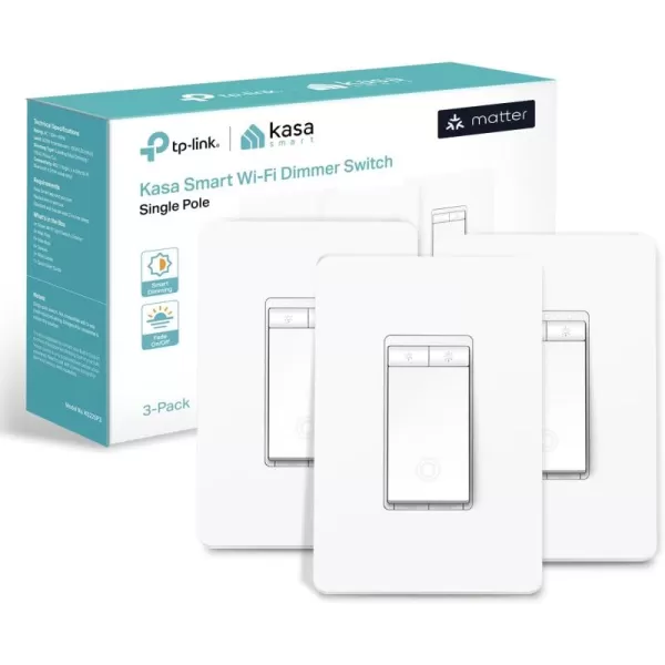 Kasa Matter Smart Dimmer Switch Voice Control wSiri Alexa ampamp Google Assistant UL Certified Timer ampamp Schedule Easy Guided Install Neutral Wire Required Single Pole 24GHz WiFi 3Pack3Pack