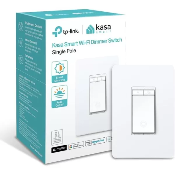 Kasa Matter Smart Dimmer Switch Voice Control wSiri Alexa ampamp Google Assistant  UL Certified  Timer ampamp Schedule  Easy Guided Install  Neutral Wire Required  Single Pole  24GHz WiFi  KS225