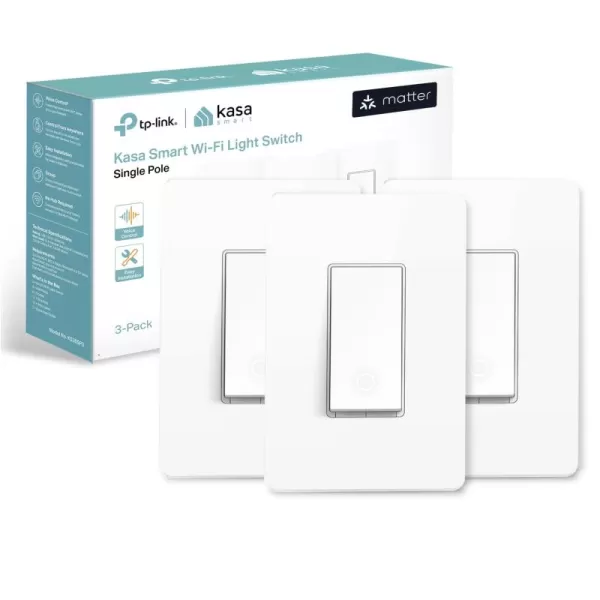 Kasa Matter Smart Light Switch Voice Control wSiri Alexa ampamp Google Assistant UL Certified Timer ampamp Schedule Easy Guided Install Neutral Wire Required Single Pole 24GHz WiFi 3PackWhite