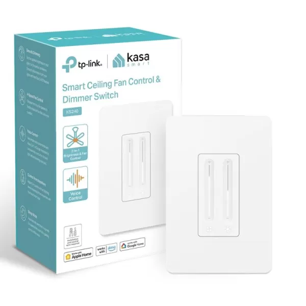 Kasa Smart Ceiling Fan Control ampamp Dimmer Switch  Adjustable 4Speed Fan ampamp Brightness Control  Works wApple HomeKit Alexa ampamp Google Home  24G WiFi Only Single Pole Neutral Wire Required  KS240White