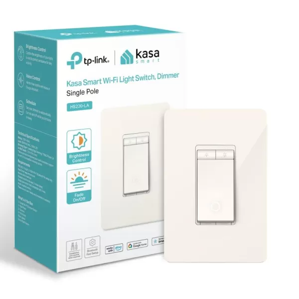 Kasa Smart Dimmer Switch HS220 Single Pole Needs Neutral Wire 24GHz WiFi Light Switch Compatible with Alexa and Google Home UL Certified No Hub Required Light Almond HS220LALight Almond
