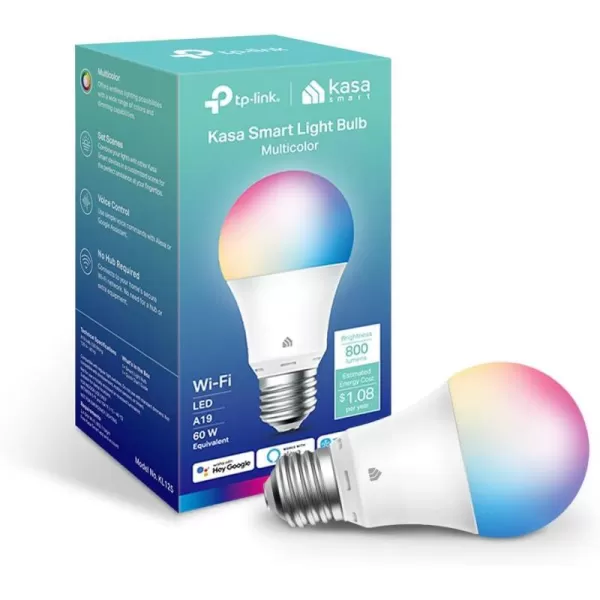 Kasa Smart Light Bulbs Full Color Changing Dimmable Smart WiFi Bulbs Compatible with Alexa and Google Home A19 60 W 800 Lumens24Ghz only No Hub Required 2Pack KL125P2 MulticolorMulticolor