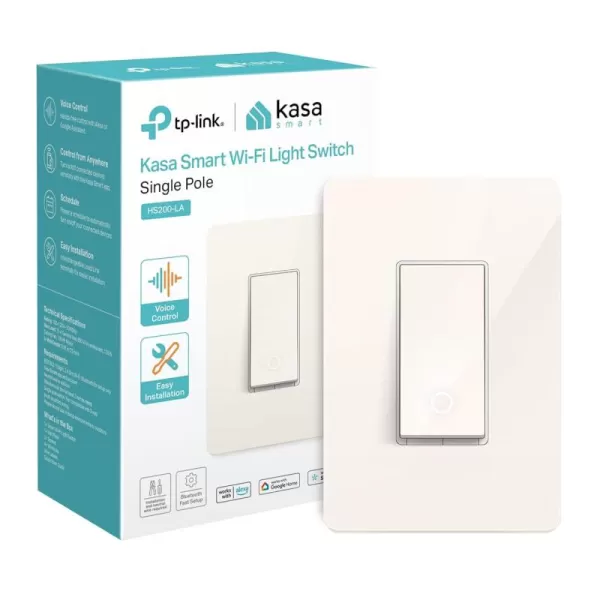 Kasa Smart Light Switch HS200BL Single PoleNeutral Wire Required 24GHz WiFi Light Switch Compatible with Alexa and Google Home UL Certified No Hub Required BlackLight Almond