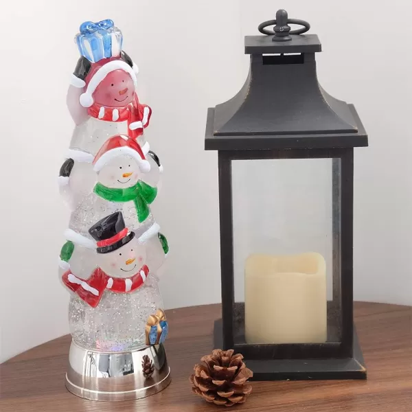 Eldnacele Battery Operated Glittering Water Spinning Light Christmas 3 Piledup Snowman 13 Inches Color Changing Lighting Decorative Clear Acrylic and Home DecorationSnowman