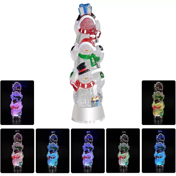 Eldnacele Battery Operated Glittering Water Spinning Light Christmas 3 Piledup Snowman 13 Inches Color Changing Lighting Decorative Clear Acrylic and Home DecorationSnowman