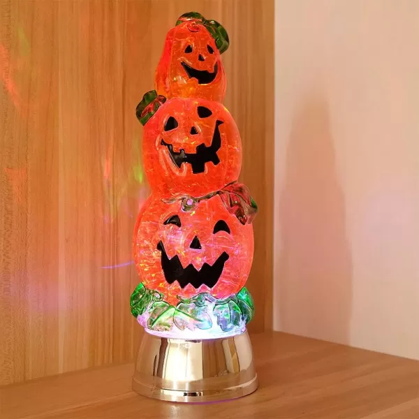 Eldnacele Battery Operated Glittering Water Spinning Light Christmas 3 Piledup Snowman 13 Inches Color Changing Lighting Decorative Clear Acrylic and Home DecorationPumpkin