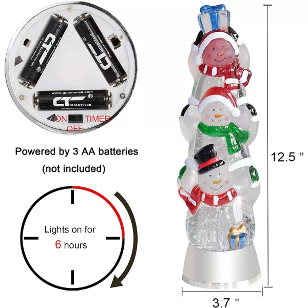 Eldnacele Battery Operated Glittering Water Spinning Light Christmas 3 Piledup Snowman 13 Inches Color Changing Lighting Decorative Clear Acrylic and Home DecorationSnowman