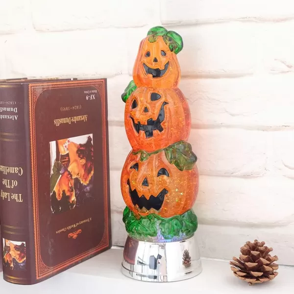 Eldnacele Battery Operated Glittering Water Spinning Light Christmas 3 Piledup Snowman 13 Inches Color Changing Lighting Decorative Clear Acrylic and Home DecorationPumpkin