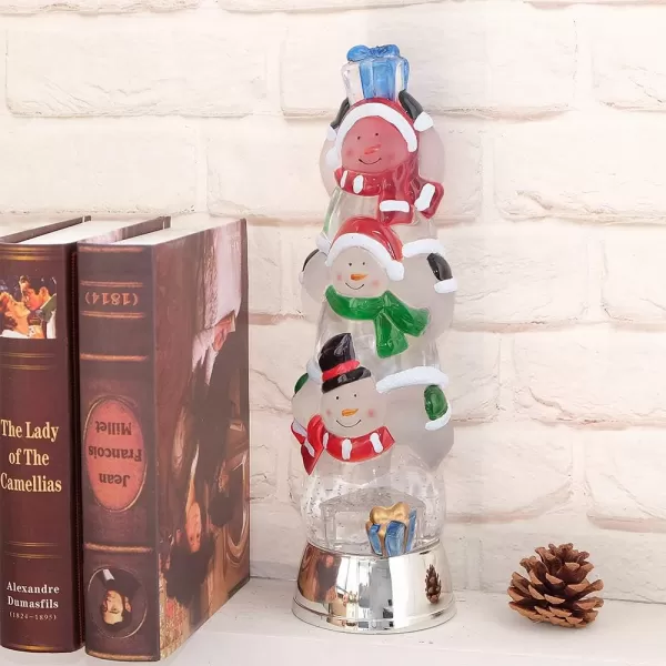 Eldnacele Battery Operated Glittering Water Spinning Light Christmas 3 Piledup Snowman 13 Inches Color Changing Lighting Decorative Clear Acrylic and Home DecorationSnowman